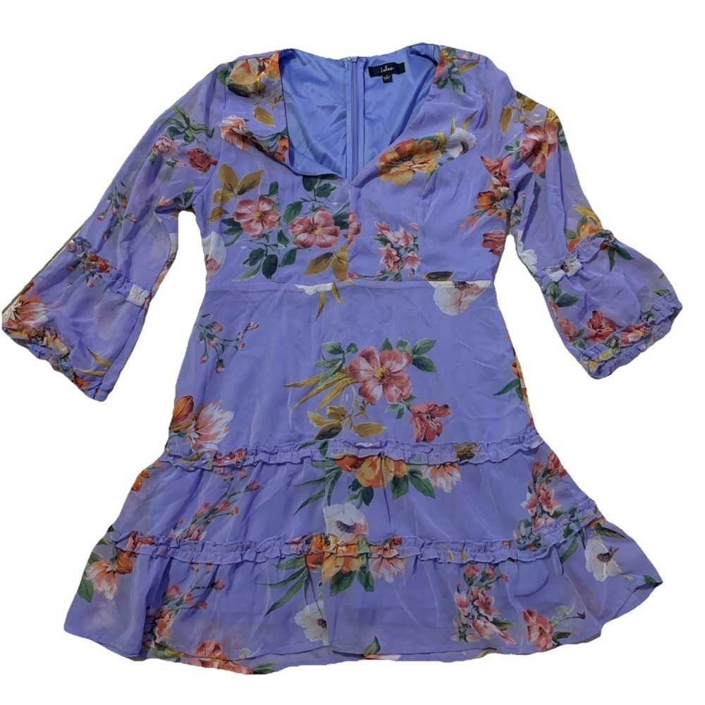 Lulus Mini dress lilac floral 3/4 Sleeve Size L